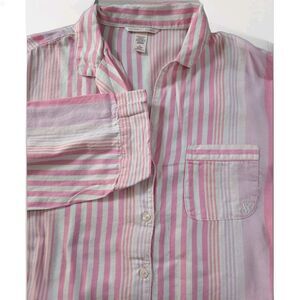 Victoria’s Secret Pajama Top Women's M Pink Stripe Button Up Flannel